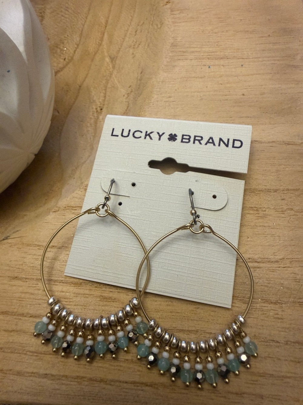 Lucky Brand Gold Tone Hoop Braded Fringe Earrings